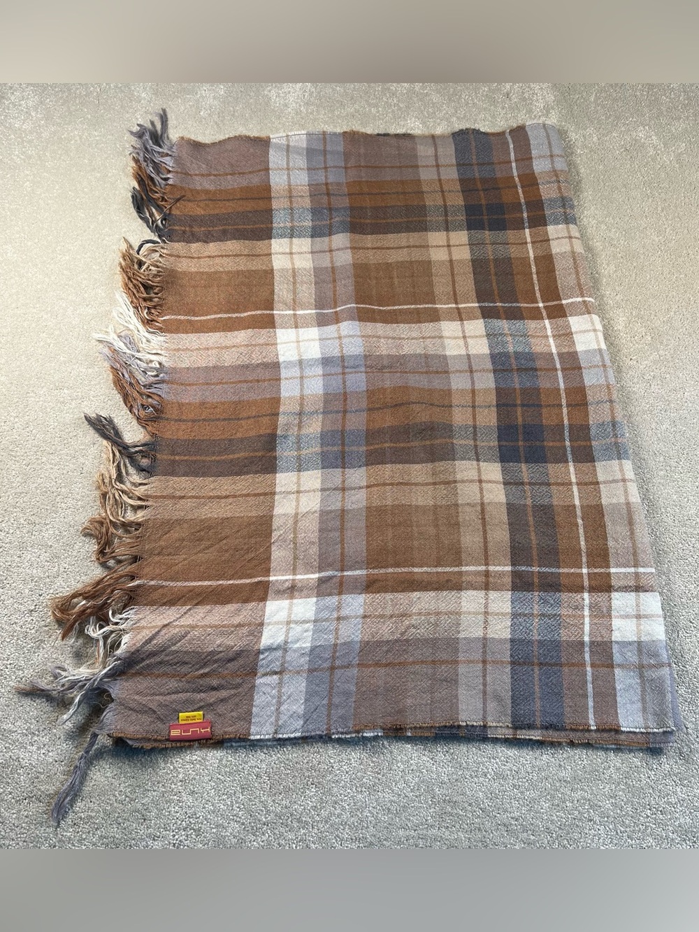 Kuna Scarf‎ Baby Alpaca Silk Tan Brown Plaid Muted Soft Cozy Warm Lightweight